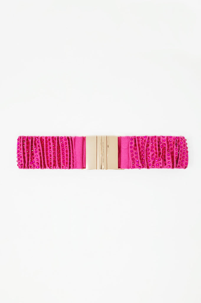 Q2 Beaded Belt With Golden Buckle in Fuchsia