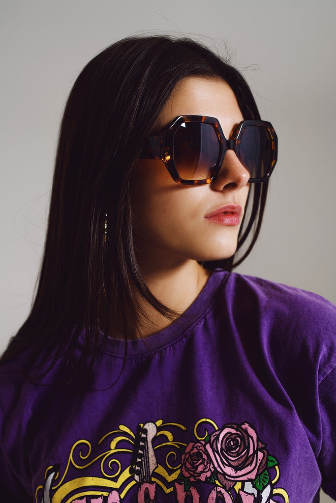 Q2 Hexagonal Oversized Sunglasses In Dark Tortoiseshell