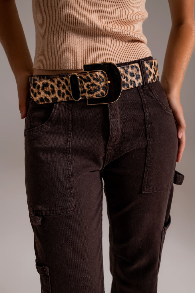 Q2 Leopard print belt in brown color
