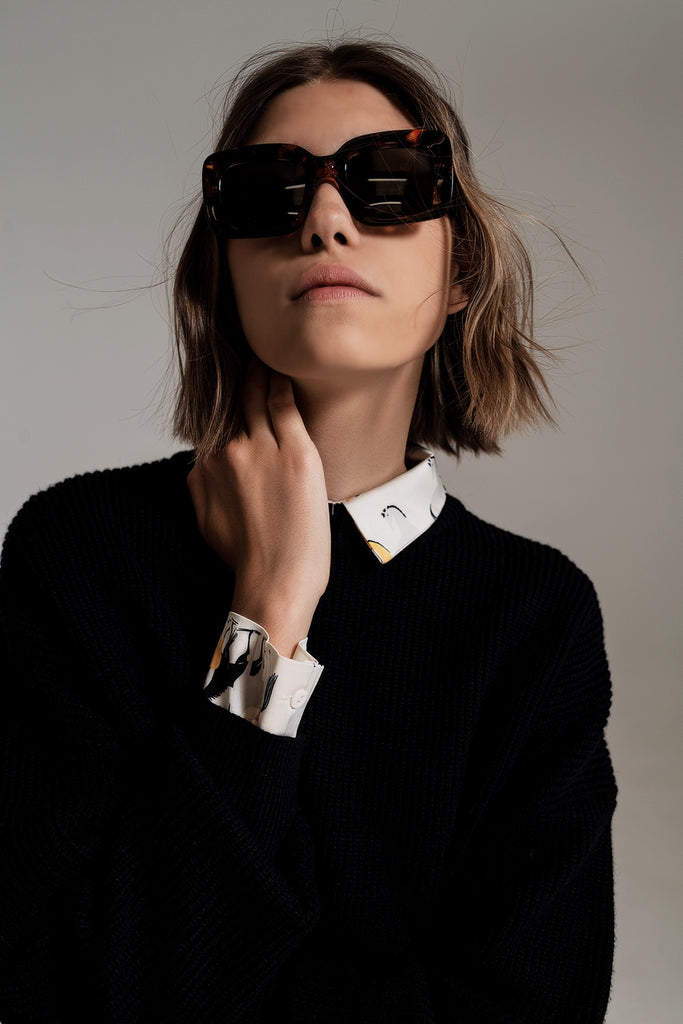 Q2 Oversized Rectangular Sunglasses in vintage Tortoise Shell