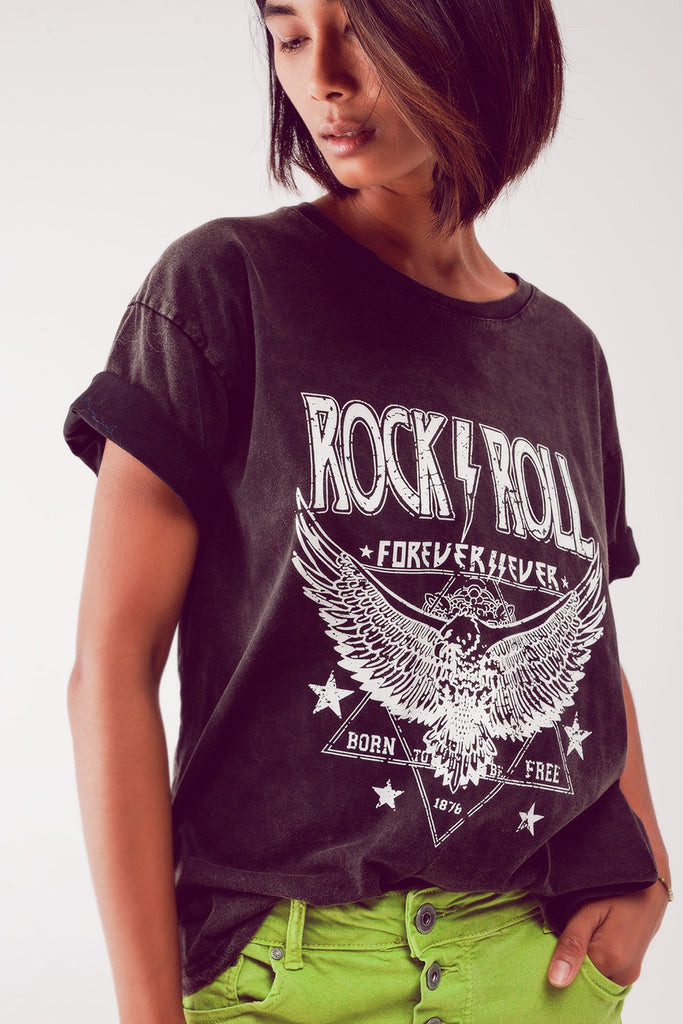 Q2 Rock n Roll graphic t shirt in black