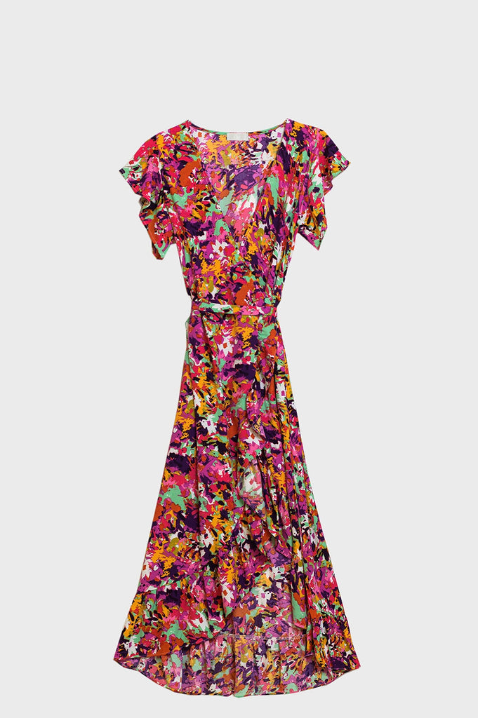 Q2 Ruffle wrap maxi dress in pink floral