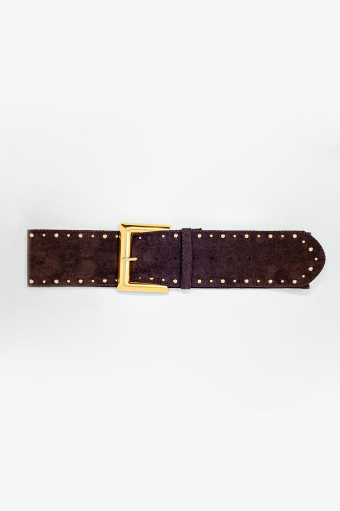 Q2 Suede square buckle waist and hip belt in brown