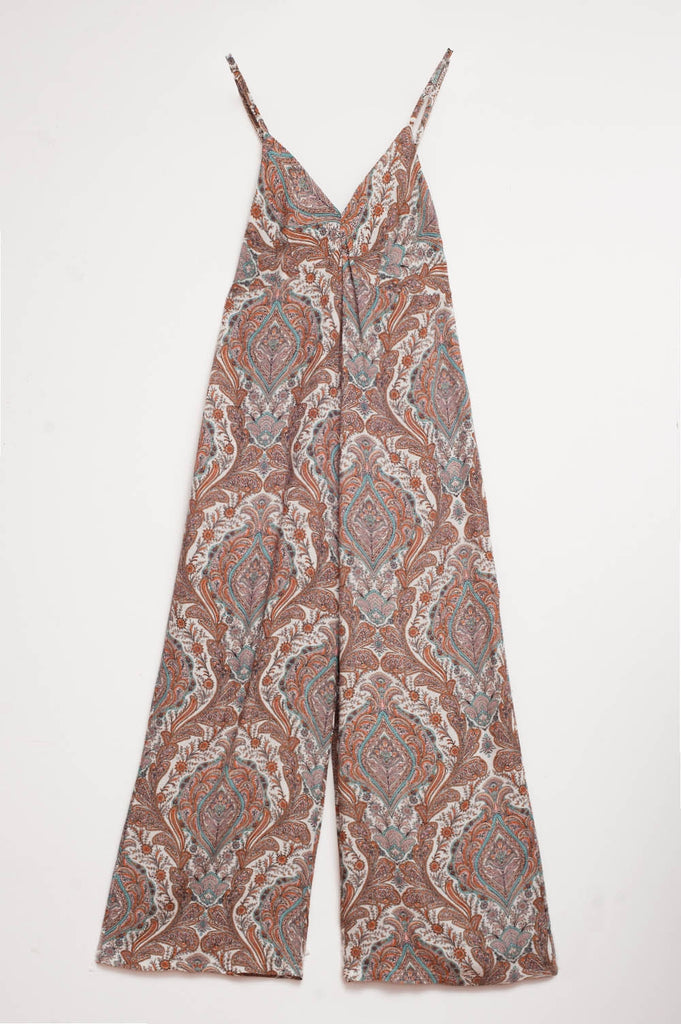 Q2 Wide leg jumpsuit in beige paisley print