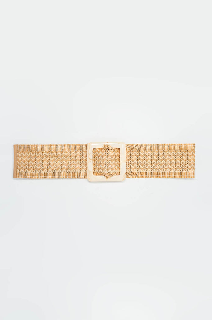 Q2 Wide square buckle belt in beige